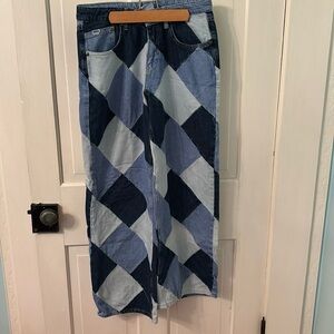 Ragged priest mid rise wide leg patchwork jeans real denim worn once